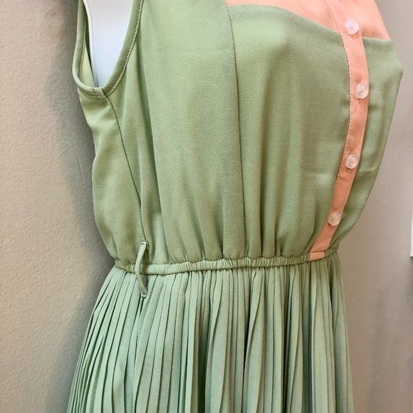 Ya Los Angeles sleeveless peach and green button pleated flare dress size‎ S - Picture 7 of 9